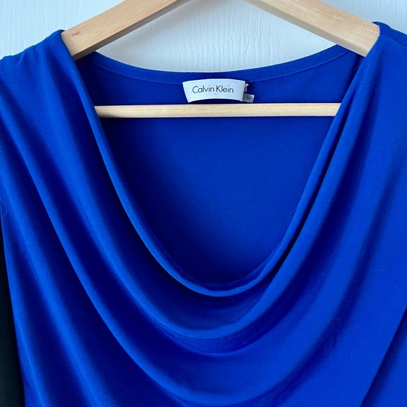 Calvin Klein Blue & Black Colorblock Draped Blouse Size M - Picture 3 of 9